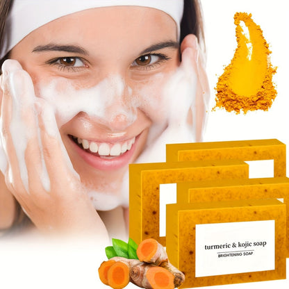 Kojic Acid Soap Bar 24-Pack Handmade — Lemon Turmeric Cold Process Bar Soap with Ginger Extract & Exfoliating Granules, Brightening Dark Spot Soap for Women, Face & Body Cleansing Gift Set