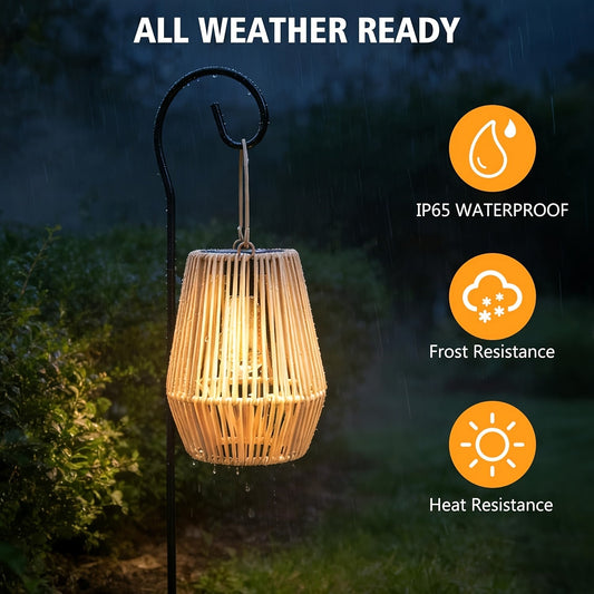 Solar Outdoor Lights Bohemian Bamboo Hanging Lanterns, Warm White, 1/2/4 Piece Sets for Patio Decor