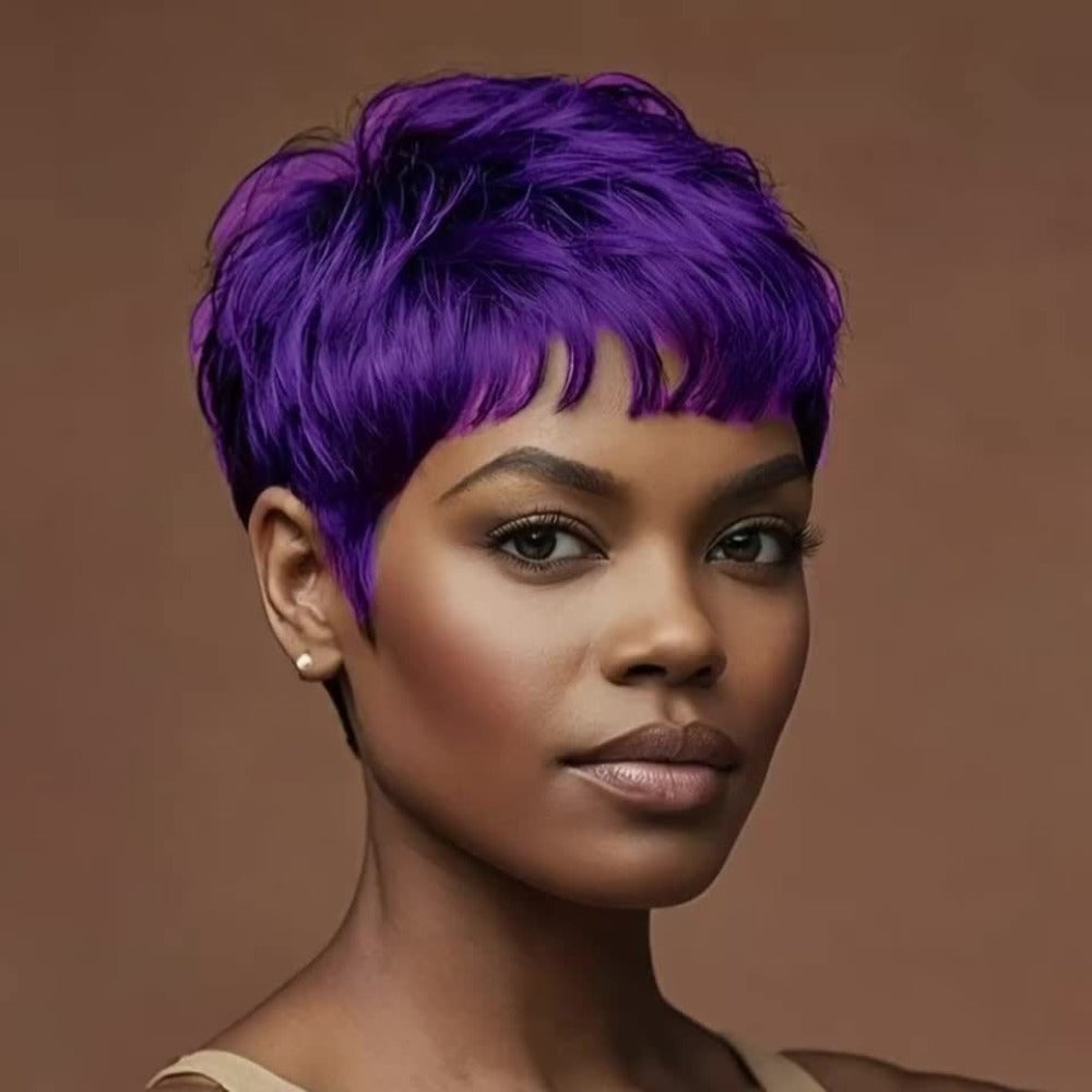 Synthetic Wig 4-Inch Short Waves with Bangs in Red, Black, Green, Blue or Orange-Auburn for Cosplay Looks