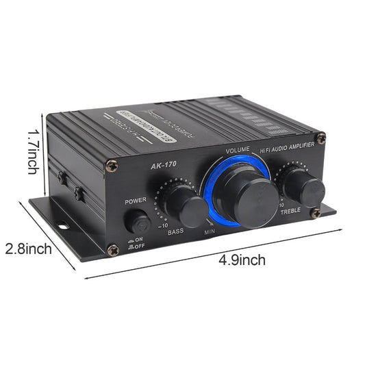 AK170 2-Channel Stereo Power Amplifier for Home Theater, Computer & Car Audio, HiFi Sound Amplifier with RCA Input, Compact Mini Amp for Passive Speakers, No Power Adapter Included