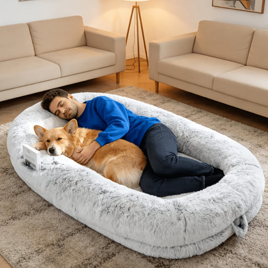 Human Dog Bed Extra Large - 70x44x11 Inch Washable Faux Fur Orthopedic Dog Bed for People & Pets, Non-Slip Giant Dog Bed with Removable Cover, Napping Lounger for Adults & Dogs in Multiple Colors