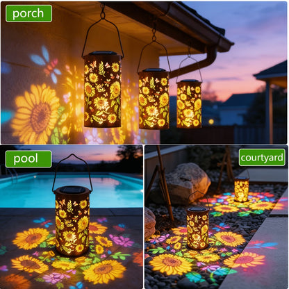 Solar Sunflower Lantern IP65 Waterproof | Painted Butterfly Iron Garden Light | Outdoor Spotlight Lawn Ambient Decor | Solar Garden Lantern for Patio Backyard Porch | Gift for Mom Grandma