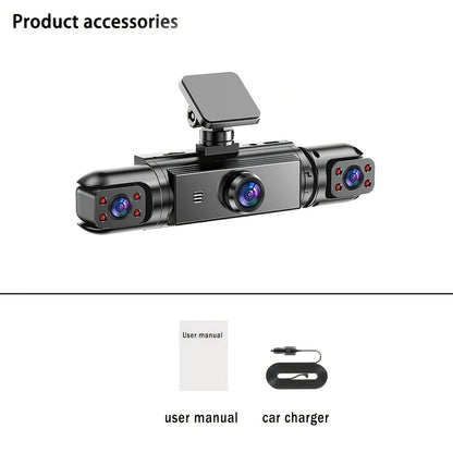 360° Panoramic Dash Cam 3 & 4 Lens 1080P HD Front + 720P Rear Left Right, Quad-Split Screen, HD Night Vision WDR G-Sensor Loop Recording, Full Coverage Car Camera, 32GB/64GB SD Card Options