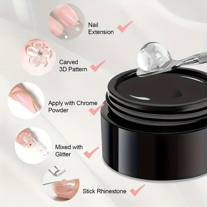 RINO 3D Nail Sculpture Kit 5pcs – Solid Builder Gel with Rhinestone Gel Molding Gel Flower Molds & Sculpting Brush, Clear Nude Hard Gel Extension for 3D Floral Nail Art, Home & Salon Women Beginners
