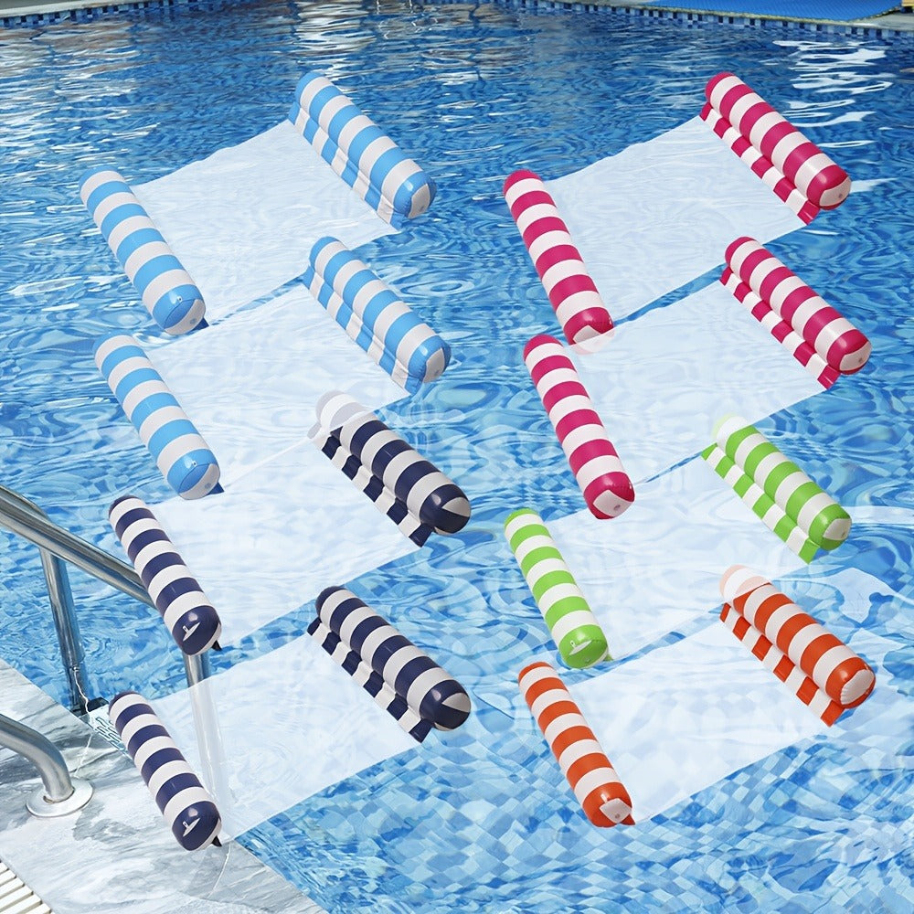 Striped Inflatable Pool Float Hammock Set with Mesh Center and Three-, Eight- or Five-Color Pack Options