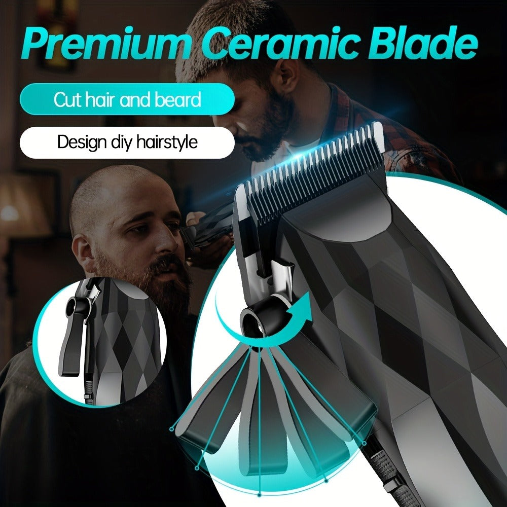 Hair Clipper and Beard Trimmer Cordless Two-Piece Set with 14 Guide Combs, Ceramic Blades and Three Colors