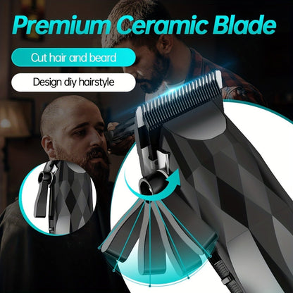 Hair Clipper and Beard Trimmer Cordless Two-Piece Set with 14 Guide Combs, Ceramic Blades and Three Colors