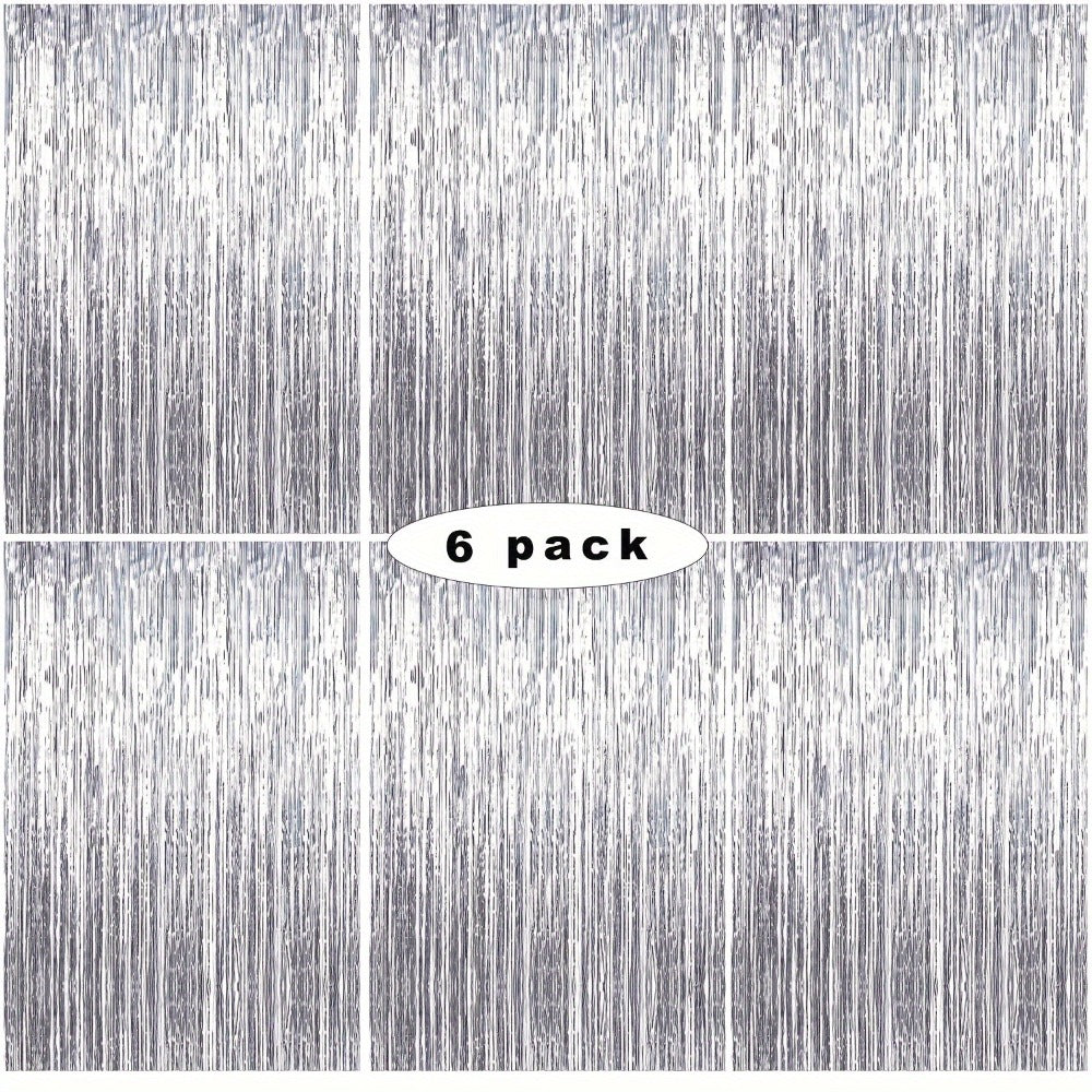 Party Decorations Six-Pack Silver Tinsel Curtain Backdrop, 39.3 x 78.7-Inch Panels for Photo Areas