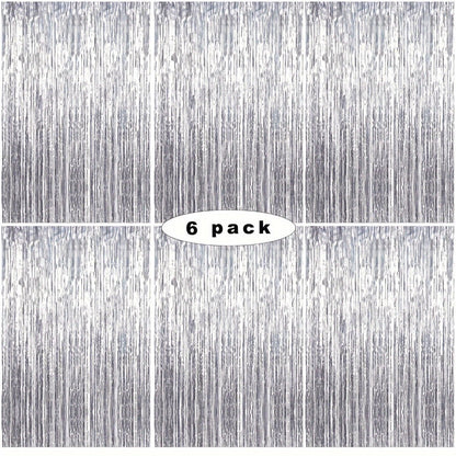 Party Decorations Six-Pack Silver Tinsel Curtain Backdrop, 39.3 x 78.7-Inch Panels for Photo Areas