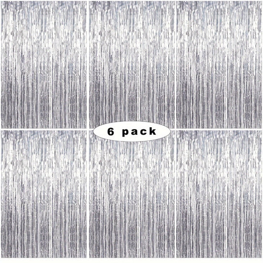Party Decorations Six-Pack Silver Tinsel Curtain Backdrop, 39.3 x 78.7-Inch Panels for Photo Areas