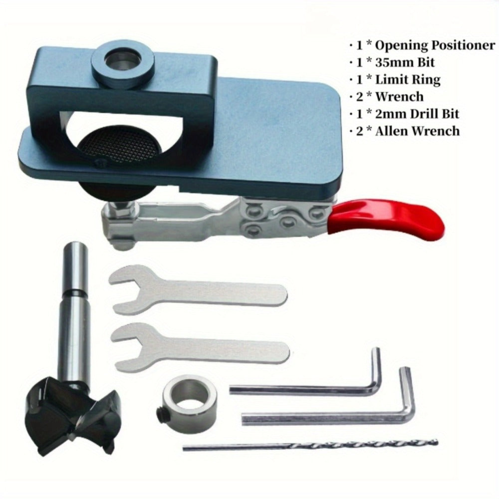 35 mm Cabinet Hinge Drilling Jig Kit with Clamp, Forstner Bit and Locator for 15- to 25-mm Boards