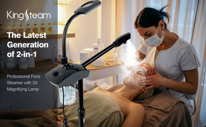 Facial Steamer with Ozone & 3X Magnifying Lamp — 2-in-1 Professional Wheeled Spa Steamer, Timer Preset, Home Face Sauna, Deep Pore Cleansing Skin Care Beauty Device for Women