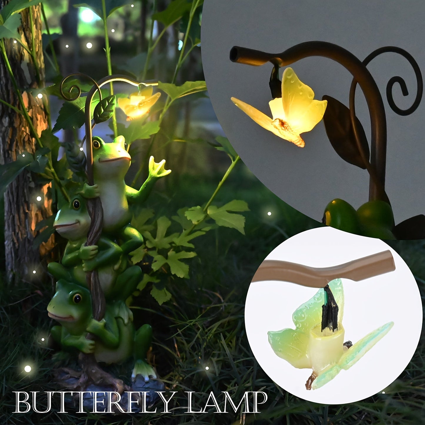 Solar Garden Lights Frog Reading Statue with Lantern, One-Piece Resin Lawn and Patio Ornament