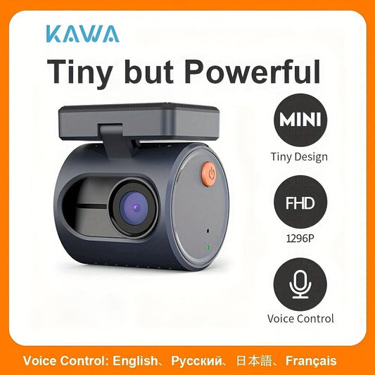 Mini Dash Cam 1296P FHD - KAWA MINI 3 WiFi Dash Camera, Voice Control, Color Night Vision, Super Capacitor, 24/7 Parking Monitor, WDR, H.265, Loop Recording, App Control