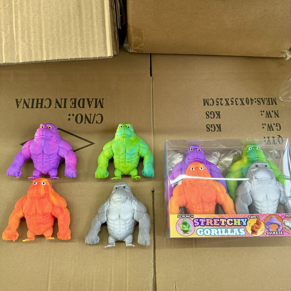 Squishy Monkey Stretchy Fidget Toy 4pcs – Mega Gorilla Squish & Stretch Stress Relief Toy, PVA Sponge Filling, Random Colors, Fun Kids Sensory Toy Party Favor Gift