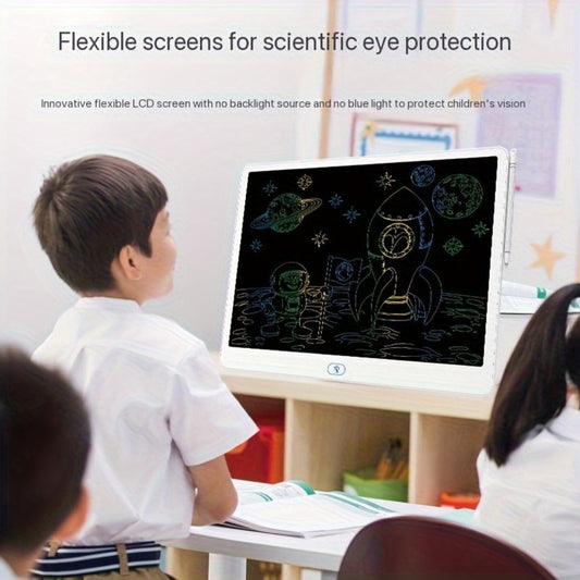 LCD Doodle Board 16 Inch with Stand – Flexible Screen Eye Protection, Portable Educational Drawing Toy for Kids & Adults, Home School Office Travel, White Pink Sky Blue