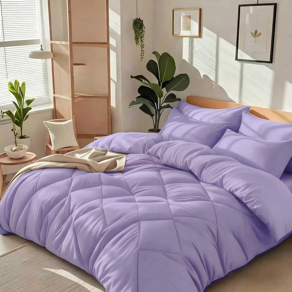 Diamond-Grid Microfiber Comforter Set with Pillowcases, 14 Color or Code Options and Twin, Queen or King Sizes