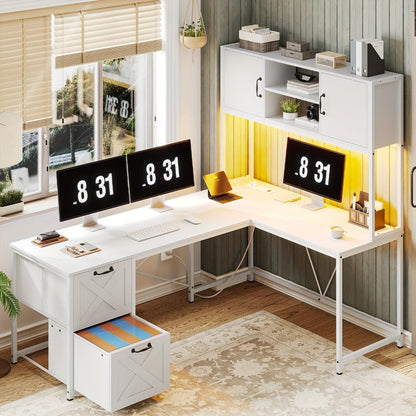 62.2-Inch L-Shaped Office Desk with Storage Drawers and Charging Station for Home Office detail image - detail view 5
