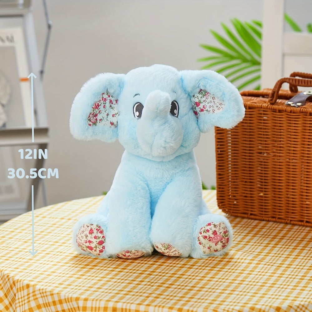 Plush Toy – Blue Elephant with LED Glow and Optional Lullaby Music for Soft Room Display and Gifting