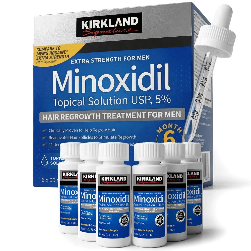 Minoxidil 5% Extra Strength Topical Solution for Men Hair Regrowth - Kirkland Signature 6-Month Supply, 6 x 60ml Bottles with Precision Dropper Applicator, Clinically Proven