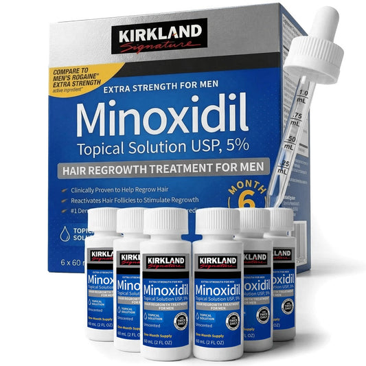 Minoxidil 5% Extra Strength Topical Solution for Men Hair Regrowth - Kirkland Signature 6-Month Supply, 6 x 60ml Bottles with Precision Dropper Applicator, Clinically Proven