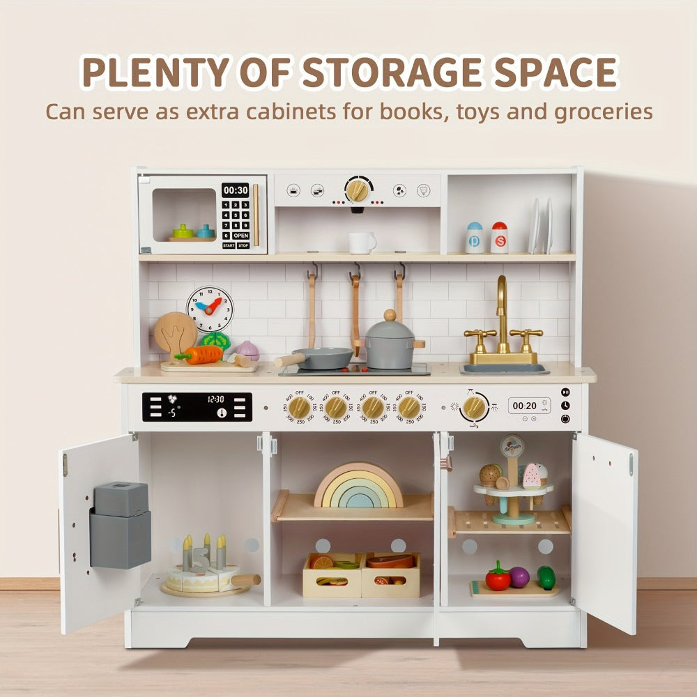 Kids Play Kitchen Set with Sink Oven Stove Dishwasher Coffee Maker Ice Maker Microwave for Home Cooking, Dining and Outdoor Meals