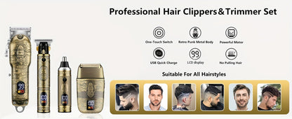 Hair Clippers & Trimmers GSRY Bronze Four-Tool Grooming Set with LCD Displays, USB Charging and Guide Combs