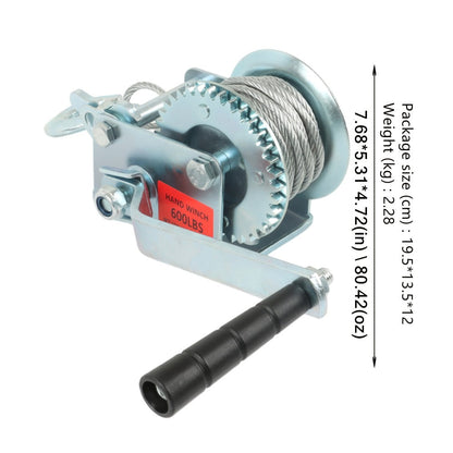 Manual Hand Winch Heavy Duty Carbon Steel 800-1600 lbs - Double Brake Safety System, Strap Winch with Mooring Hook & Safety Pawl, for Boat, ATV, Trailer, Farm, Garage & Industrial Pulling Tasks