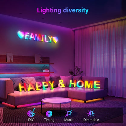RGB LED Letter and Number Light with 38 Checkout Shapes, USB Power, App Control and Music Sync