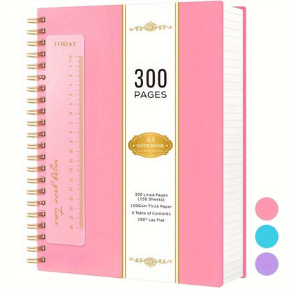 Large 300-Page Spiral Notebook with 8.5 x 11 Inch Ruled Pages and Six Hardcover Color Options