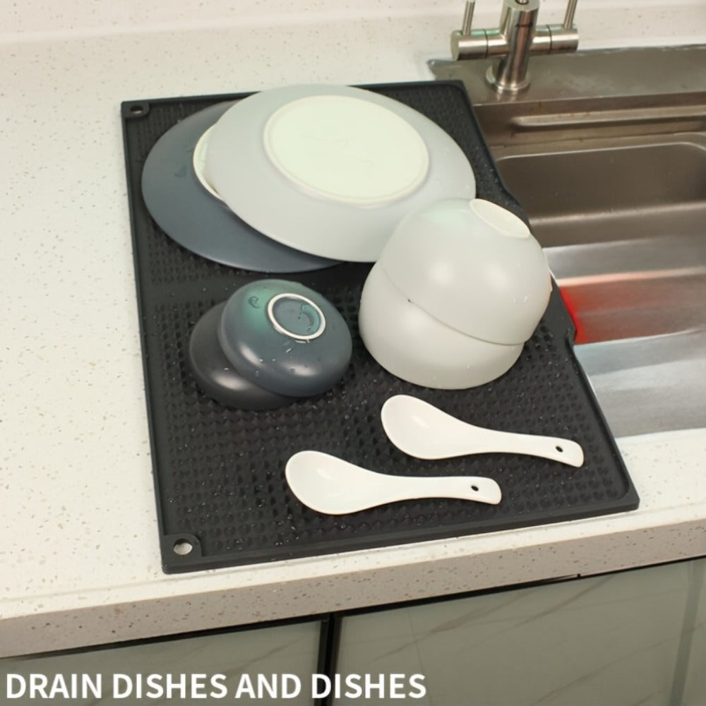 XL Kitchen Countertop Drying Mat 17.72x12.2 Inch Heat Resistant 446°F Anti-Slip Splash-Proof Drain Pad, Dishwasher Safe Sink Stove Drying Pad Easy to Clean Space-Saving