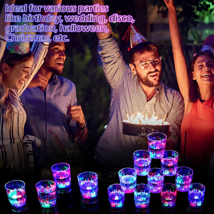 LED Light-Up Party Cup Set with 12 or 15 Short 2 oz Plastic Tumblers in Mixed Color Designs