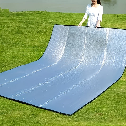 Camping Mat Extra Large 4 Person – Aluminum Foil EPE Foam Waterproof Picnic Blanket, Double-Sided Moisture-Proof Thermal Insulation Pad for Beach, Backyard & Outdoor