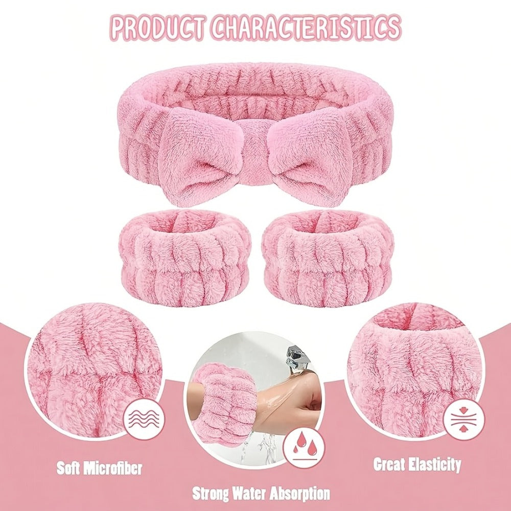 7-Piece Facial Cleansing Brush Set with Wash Bag, Bow Headband, Wristbands and Skincare Applicators