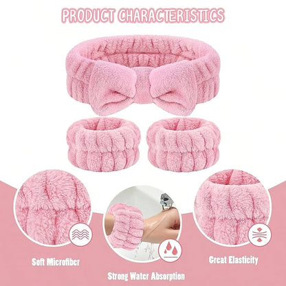 7-Piece Facial Cleansing Brush Set with Wash Bag, Bow Headband, Wristbands and Skincare Applicators