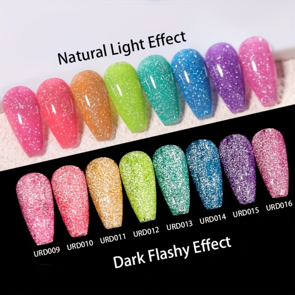 Gel Nail Polish – Reflective Glitter UR SUGAR 15ml Fluorescent Neon Shimmer UV LED Soak Off Semi Permanent Nail Art Varnish Manicure Set