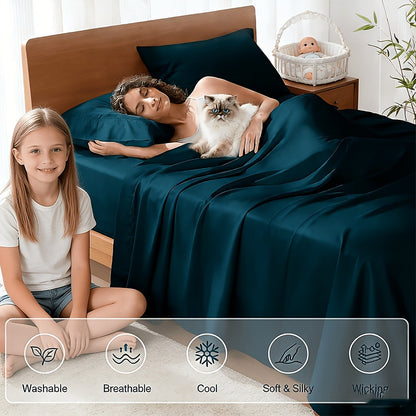 Four-Piece Rayon-from-Bamboo Sheet Set in 12 Solid Colors for Twin, Full, Queen or King Beds
