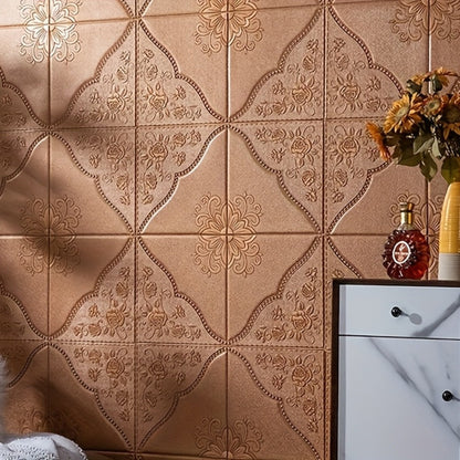 Fifty-Piece Embossed Floral-Curve Wall Tile Sticker Set with 35 cm Square Panels in Four Colors