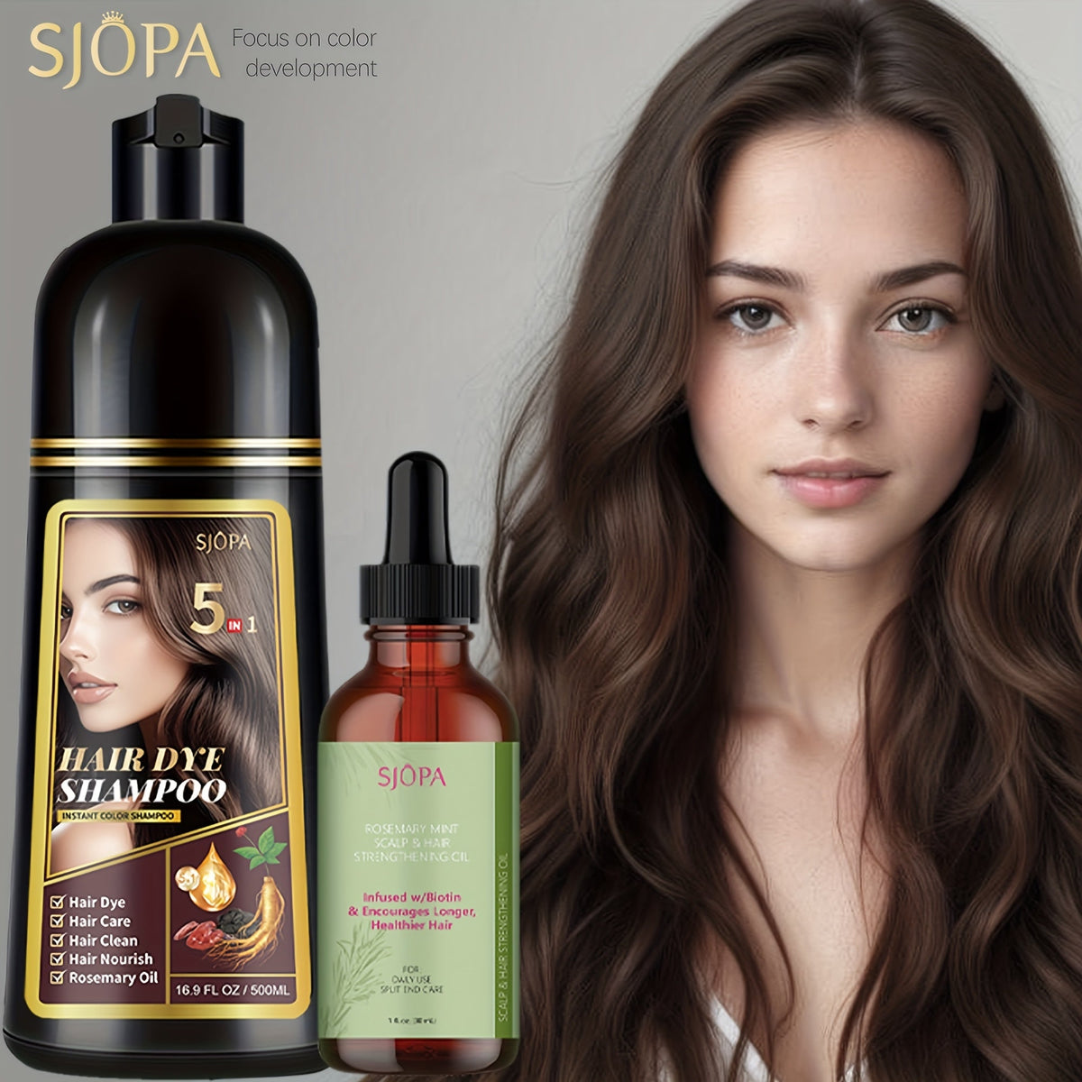 Glycerin Hair Color Shampoo Gift Set with Rosemary Oil, 5-in-1 Color & Care Formula 16.91oz, Gentle Non-Irritating Gray Coverage