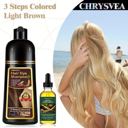 Hair Dye Shampoo, CHRYSVEA 500ml Bottle with 30ml Hair Oil and Nine Shade Options Set for At-Home Color Selection