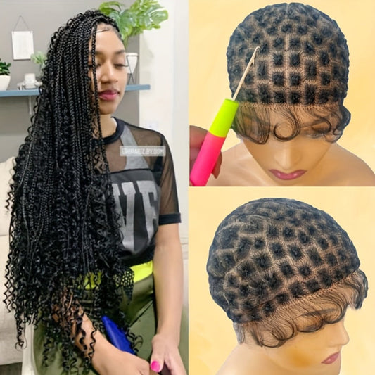 Crochet Wig Cap DIY Braiding Set Double Full Lace Baby Hair Premade Lace Front | Nylon Hair Net Hook Tool for Making Braided Wigs 82 109 112 121 Sections Natural Black