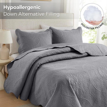 Quilted Bedspread Set 3 Piece – Soft Floral Coverlet with Pillow Shams, Lightweight Breathable Quilt for Bedroom & Guest Room, All Season Bed Cover