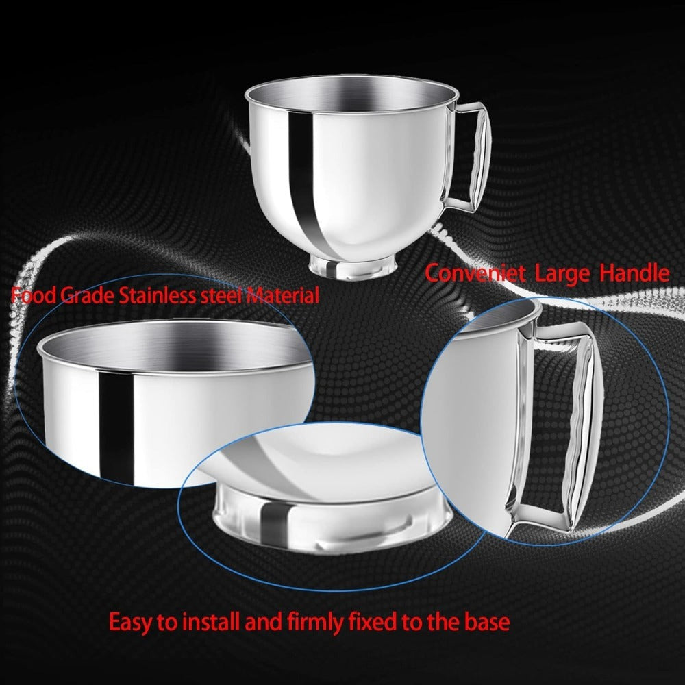 KitchenAid Compatible Stainless Steel Mixer Bowl 5 Quart, 304 Stainless Steel Stand Mixer Bowl with Ergonomic Handle & Spill-Resistant Lid, Oven Safe Replacement Bowl for KitchenAid 4.5-5 QT Tilt-Head