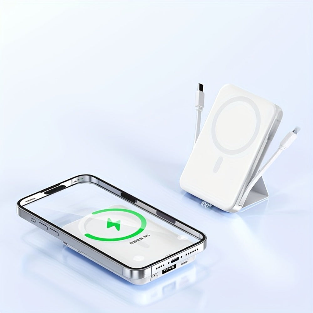 Power Bank 10000mAh Magnetic 15W Wireless and 22.5W Wired with Built-In Cables, Stand and Display