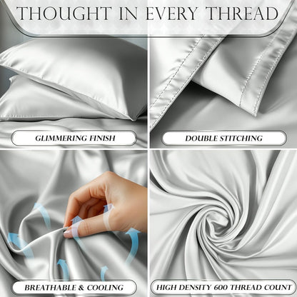 Bed Sheet Set 4-Piece Microfiber Satin Weave with 40–44 cm Pocket, Four Sizes and Seven Colors