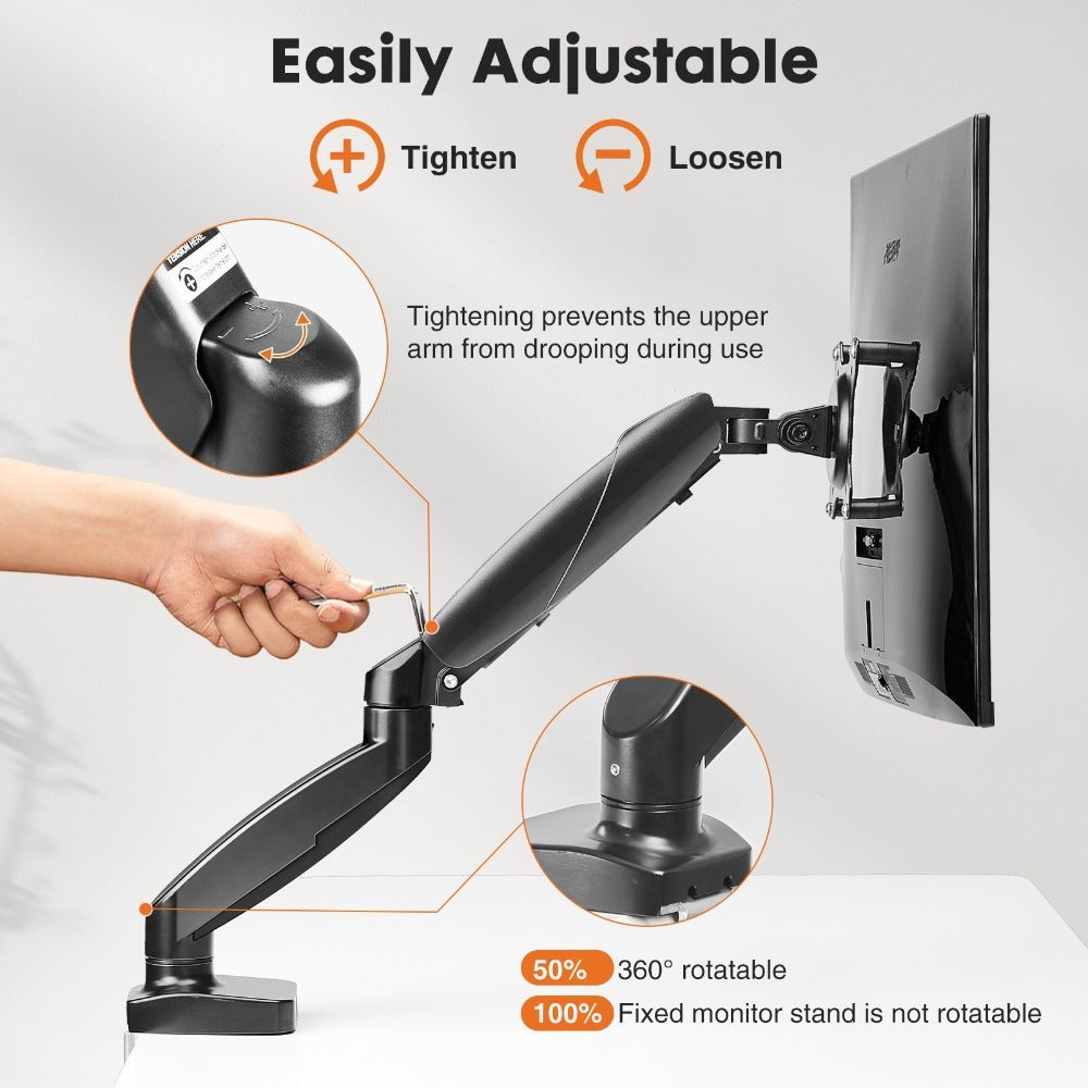 Gas Spring Monitor Arm Single Dual, Desk Mount for 13-32 Inch Screens up to, Adjustable Height, 360° Swivel