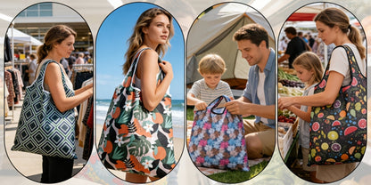 Foldable Reusable Shopping Bag Set with Assorted Printed Designs in 18- or 36-Piece Pack Options