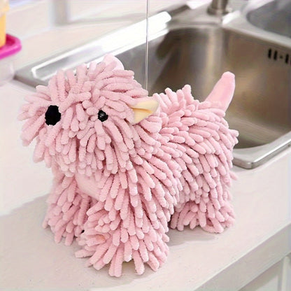 Puppy-Print Microfiber-Style Kitchen Towels in Blue, Gray, Pink or Brown Checkout Colors for Home and Everyday Use
