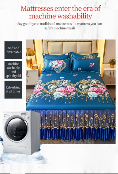 Ruffled Floral Bedspread Mat Set with Two Pillowcases, Twin to King Sizes and Four Pattern Choices