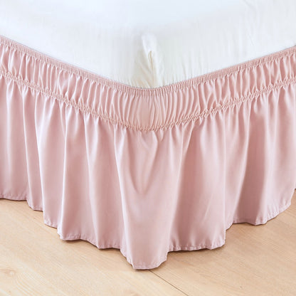 Bed Skirt Elastic Wrap Around Ruffle - 15 Inch Drop Microfiber Dust Ruffle, Adjustable No-Lift Fit, Fade Resistant Machine Washable, Hotel Quality Bedskirt for Twin Full Queen King, 30 Colors